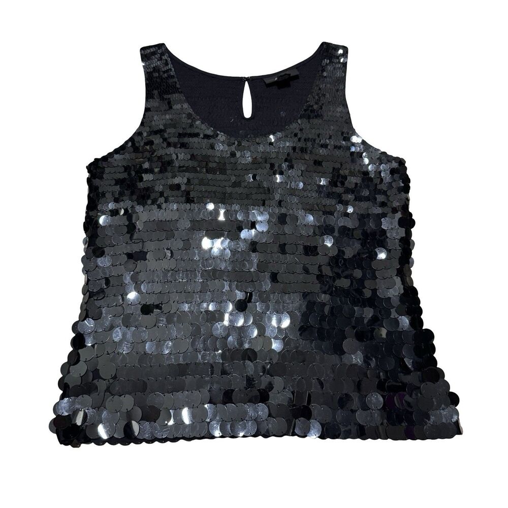 Alfani Women U-Neck Blouse Top Black Sequin Ladies Size 6 Silk